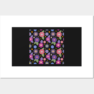 Decorative flowers on black Posters and Art